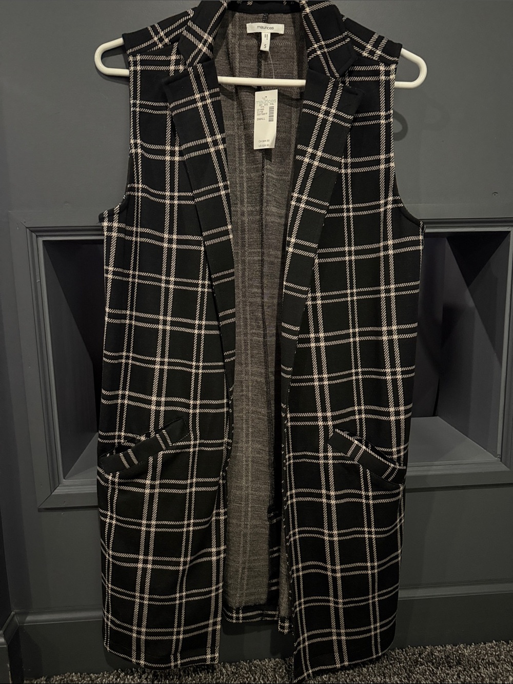 Maurices Black & Tan Plaid Sleeveless Long Vest